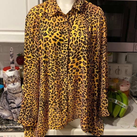 F womens Lena Gabrielle long sleeve 1/2 button up regular shirt top XL - Picture 1 of 3